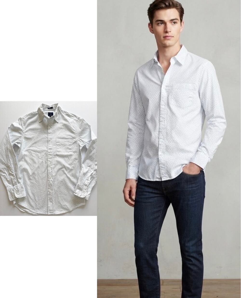 J.Crew Slim Untucked Shirt Mens XS White Blue Floral Flex Washed